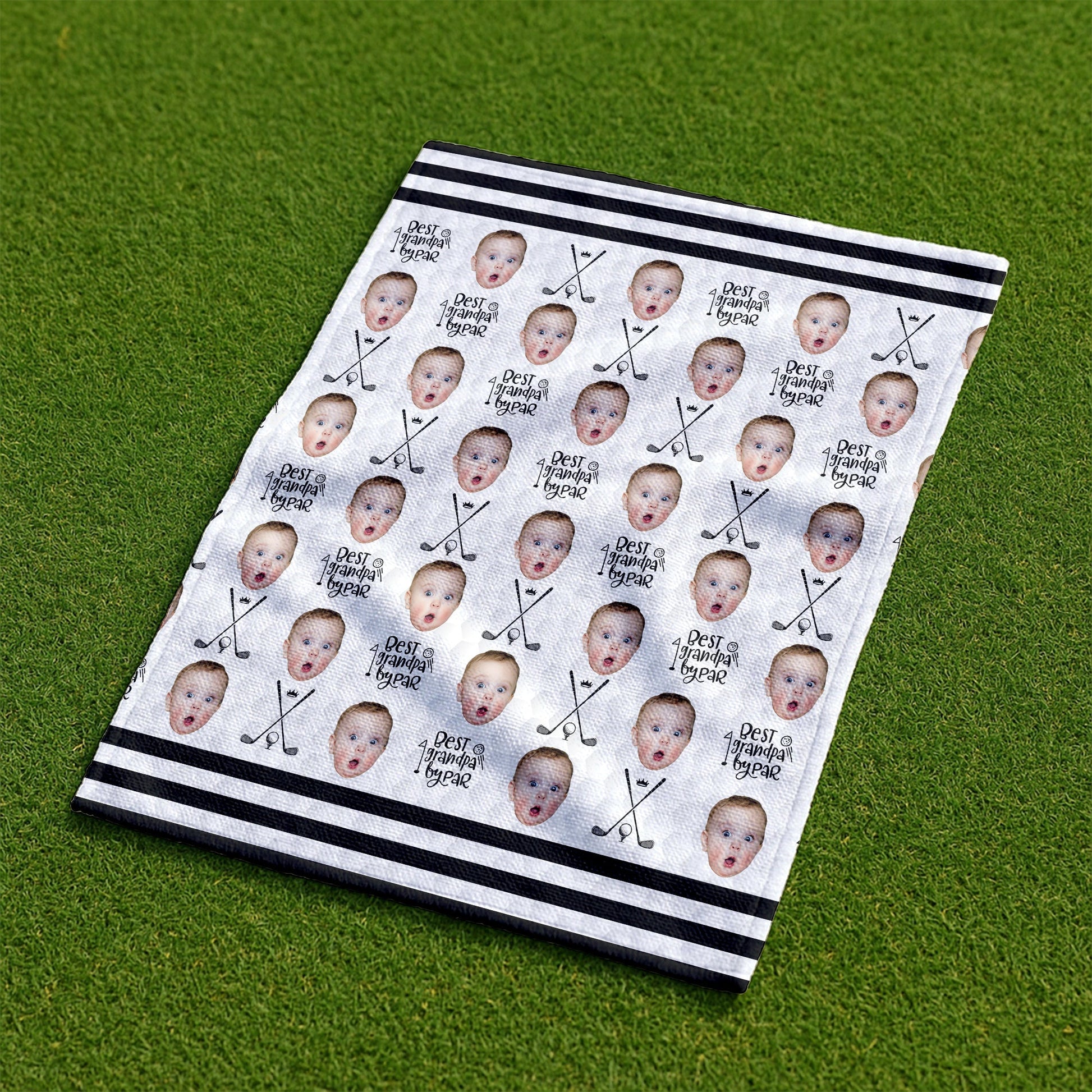 Best Grandpa By Par Golf Towel, Custom Golf Towel With Kids Photo, Christmas Golf Gift
