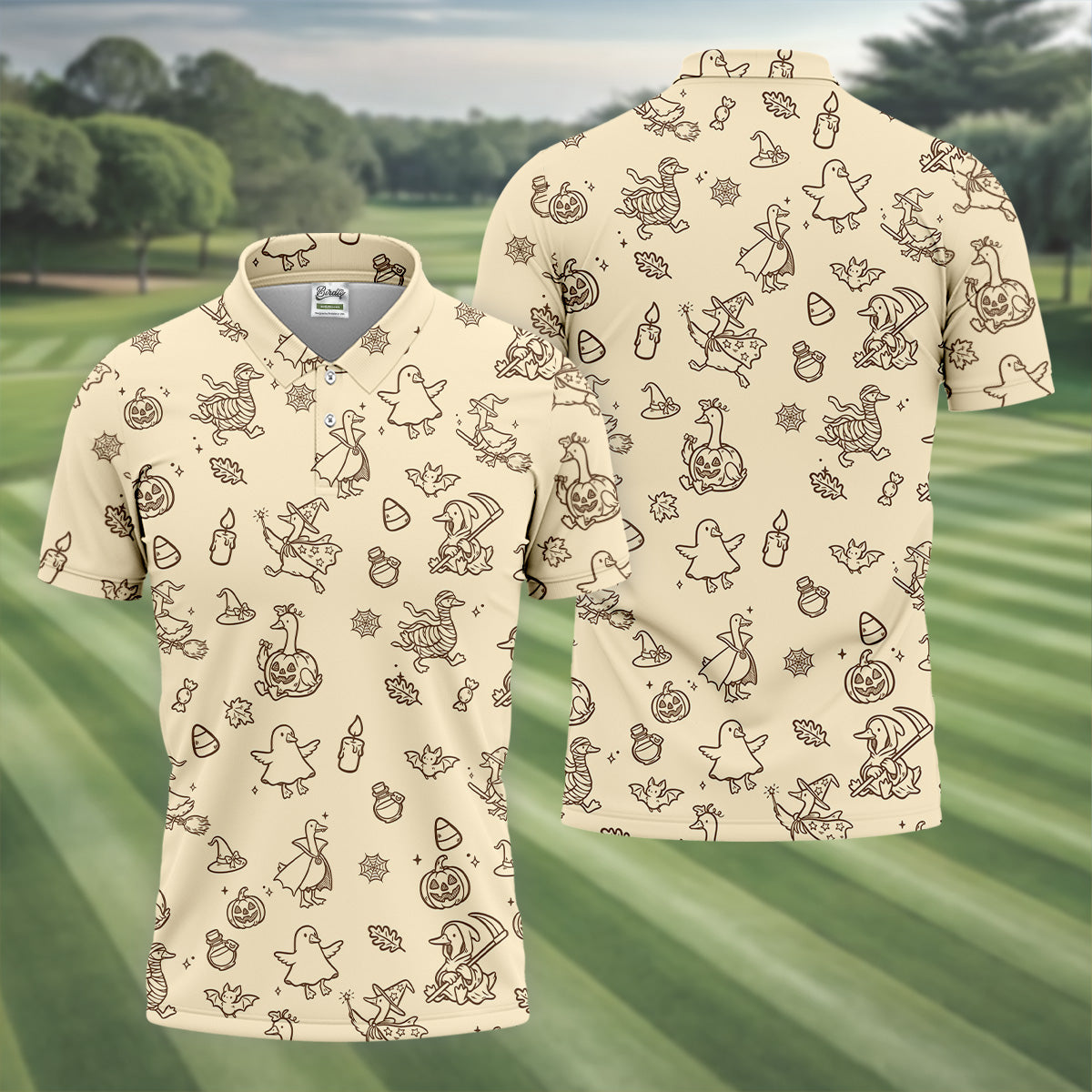 Goose Halloween, Doodle Pattern, Beige Golf Shirt, Mens Funny Golf Shirts, Long Sleeve Golf Shirts, Men Golf Polo