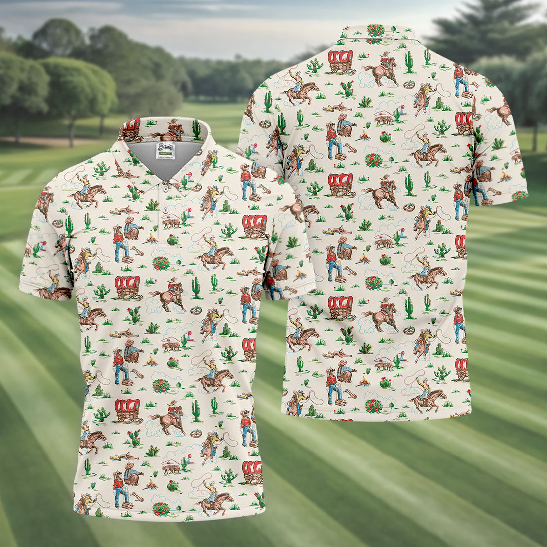 Cowboy Western White Polo Shirt Mens, Cute Golf Outfit, Matching Golf Shirt, Men's Golf Polo