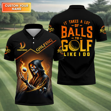 It Takes A Lot Of Golf Balls To Golf Like I Do Golden Fire Custom Men's Golf Polo Shirt, Dad Golf Gifts
