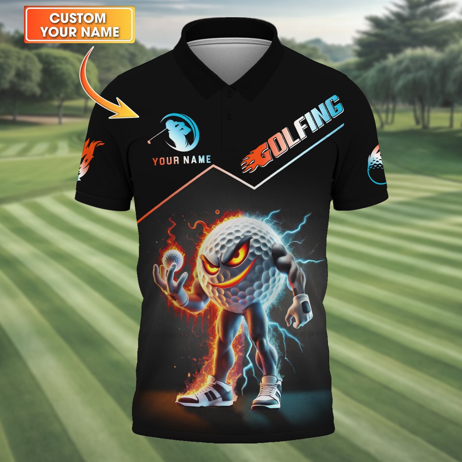 Thunder Strike Custom Golf Polo Shirt, Funny Golf Shirt, Golfing Apparel, Golf Gift For Men