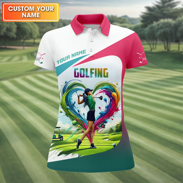 Golf Swing Women Funny Womens Golf Polo Shirt, Fun Womens Golf Shirts, Custom Ladies Golf Shirt
