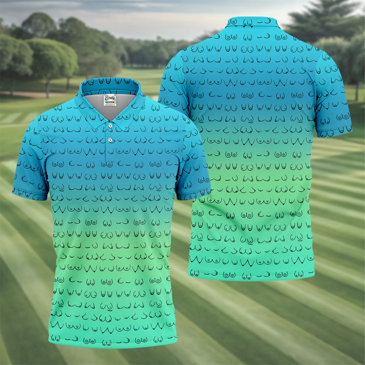 Blue Ombre Boobs Golf Shirt, Fun Golf Shirts For Men, Mens Golf Polo Shirts, Cool Golf Gifts
