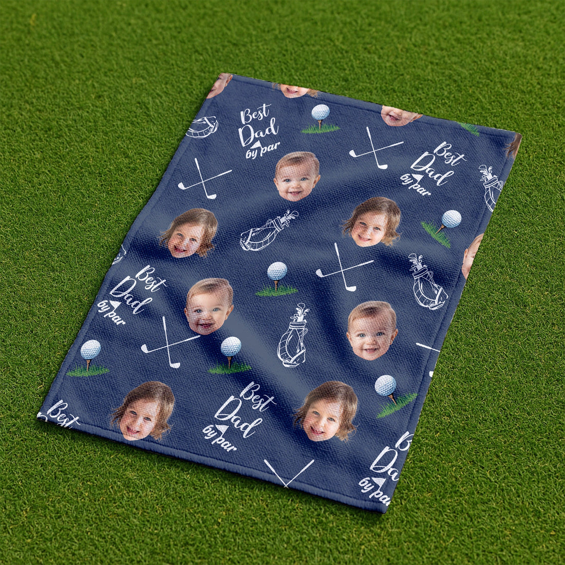 Best Dad By Par Custom Kids Face Blue Funny Golf Towel, Christmas Golf Gift, Gifts For The Golfing Dad