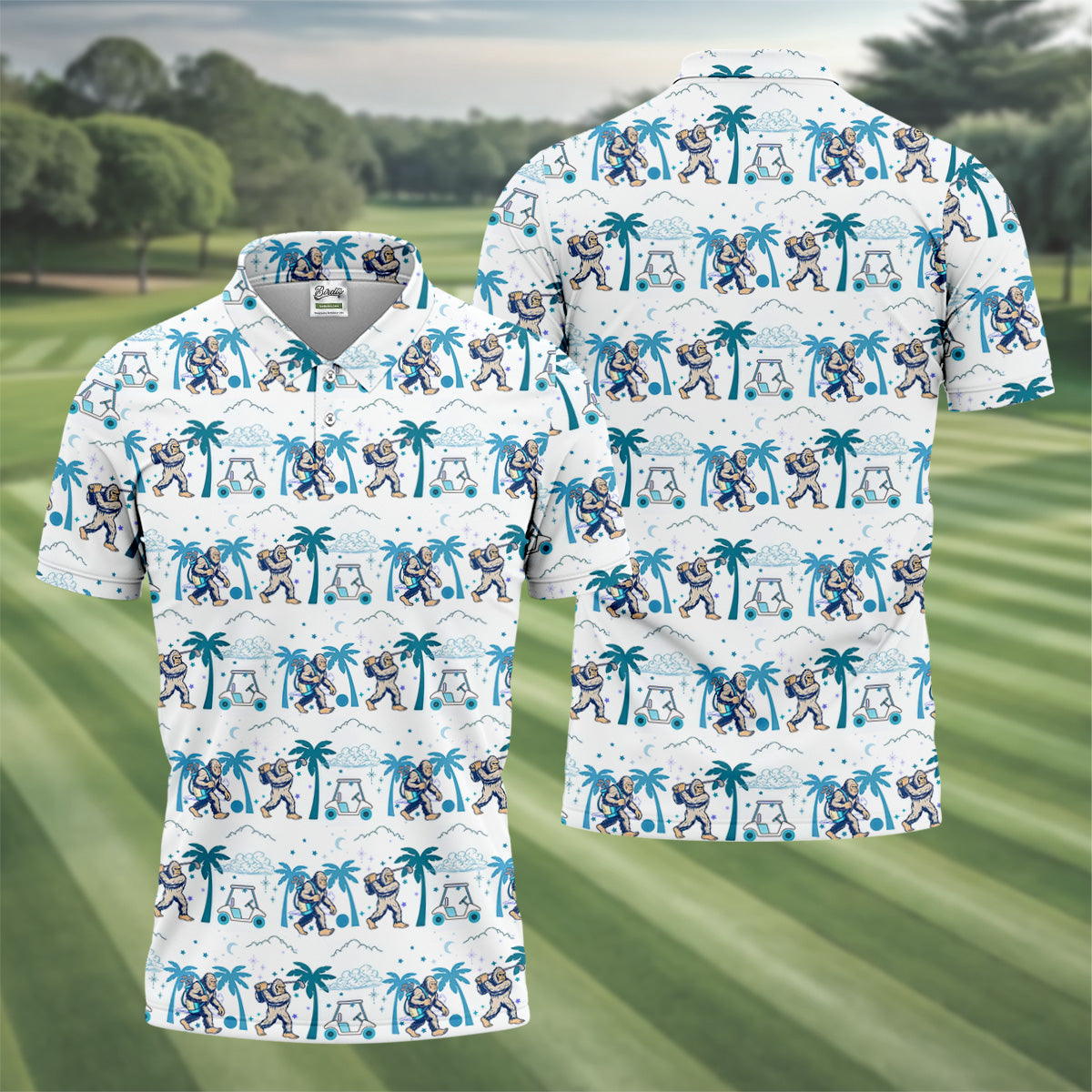 Funny Tropical Golf Cart Bigfoot Golf Shirt, Fun Golf Shirts For Men, Golf Accessories For Men