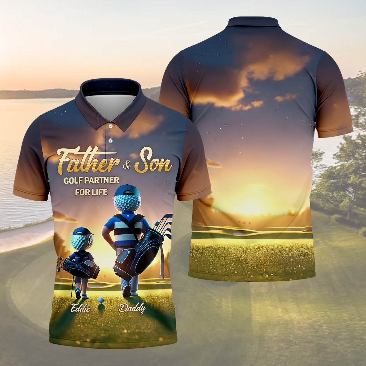 Father And Son Golf Partner For Life Custom Men's Golf Polo Shirt, Dad Golf Gift, Christmas Golf Gift