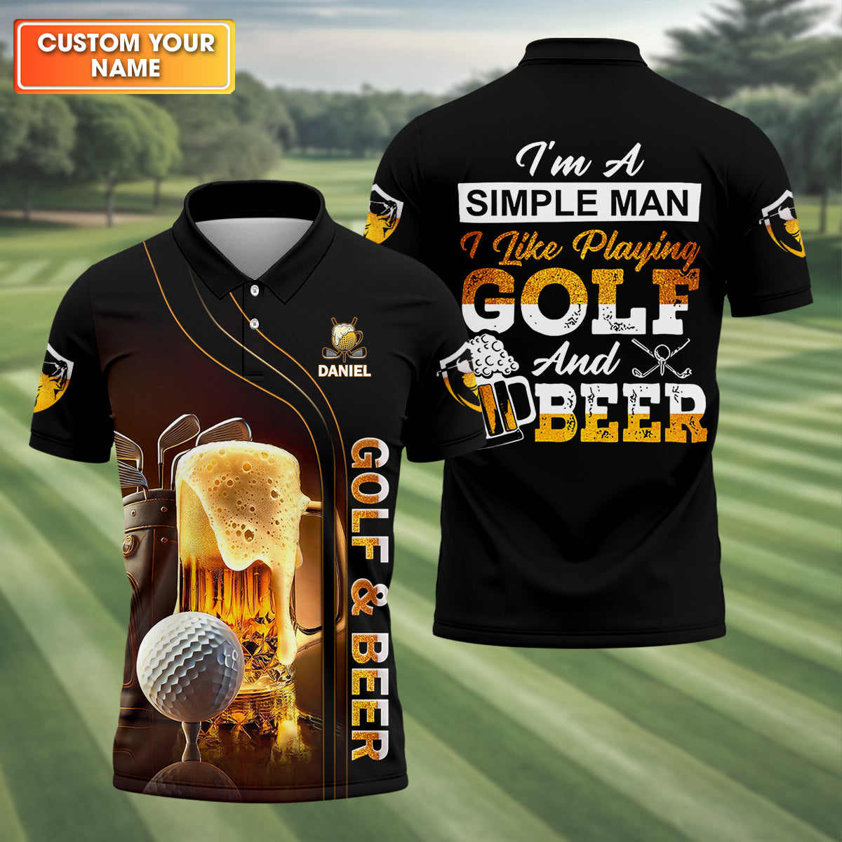 I'm A Simple Man I Like Playing Golf & Beer Custom Funny Golf Polo Shirt, Dad Golf Gifts