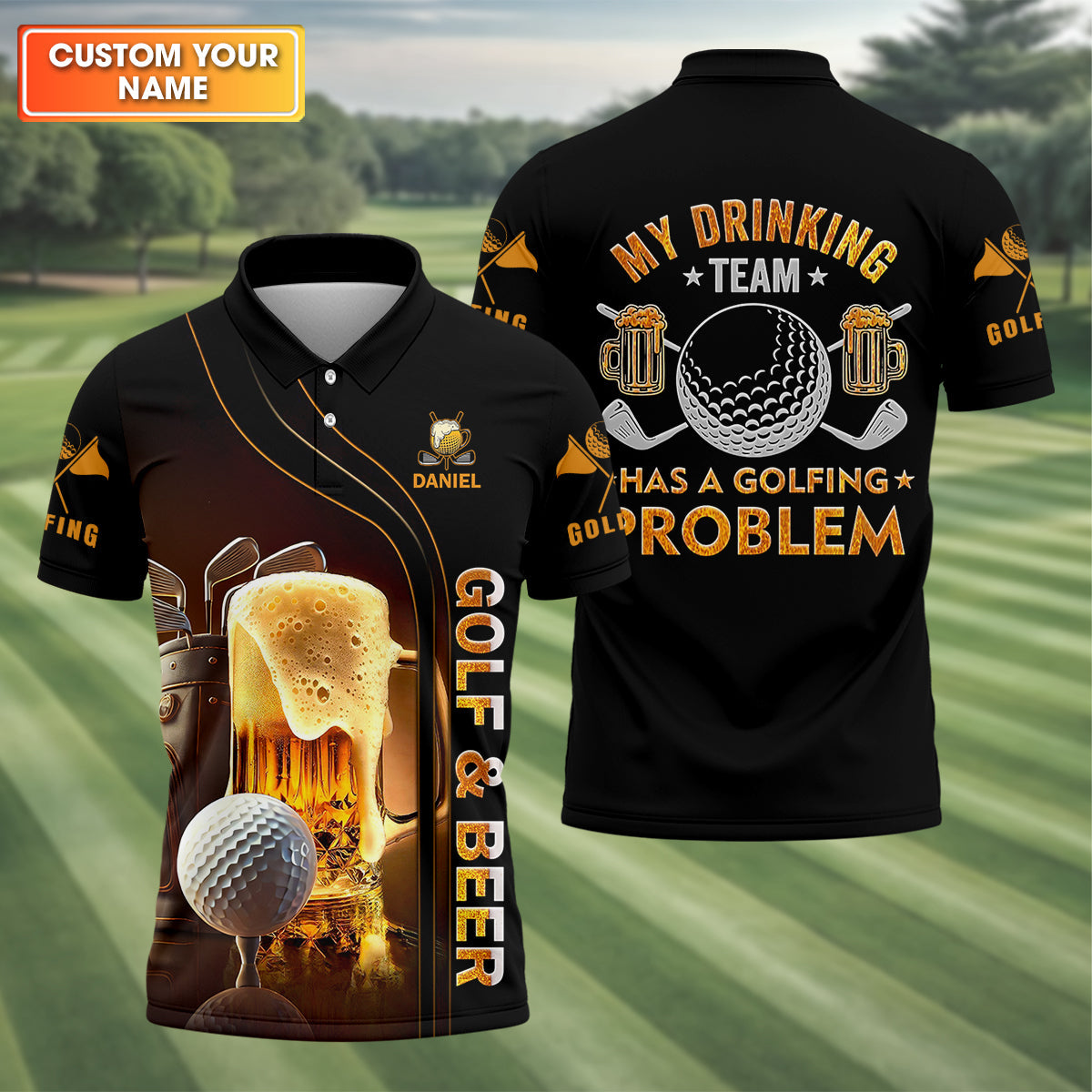 My Drinking Team Has Golfing Problem Custom Men's Golf Polo Shirt, Golf Gift For Men, Funny Golf Shirt