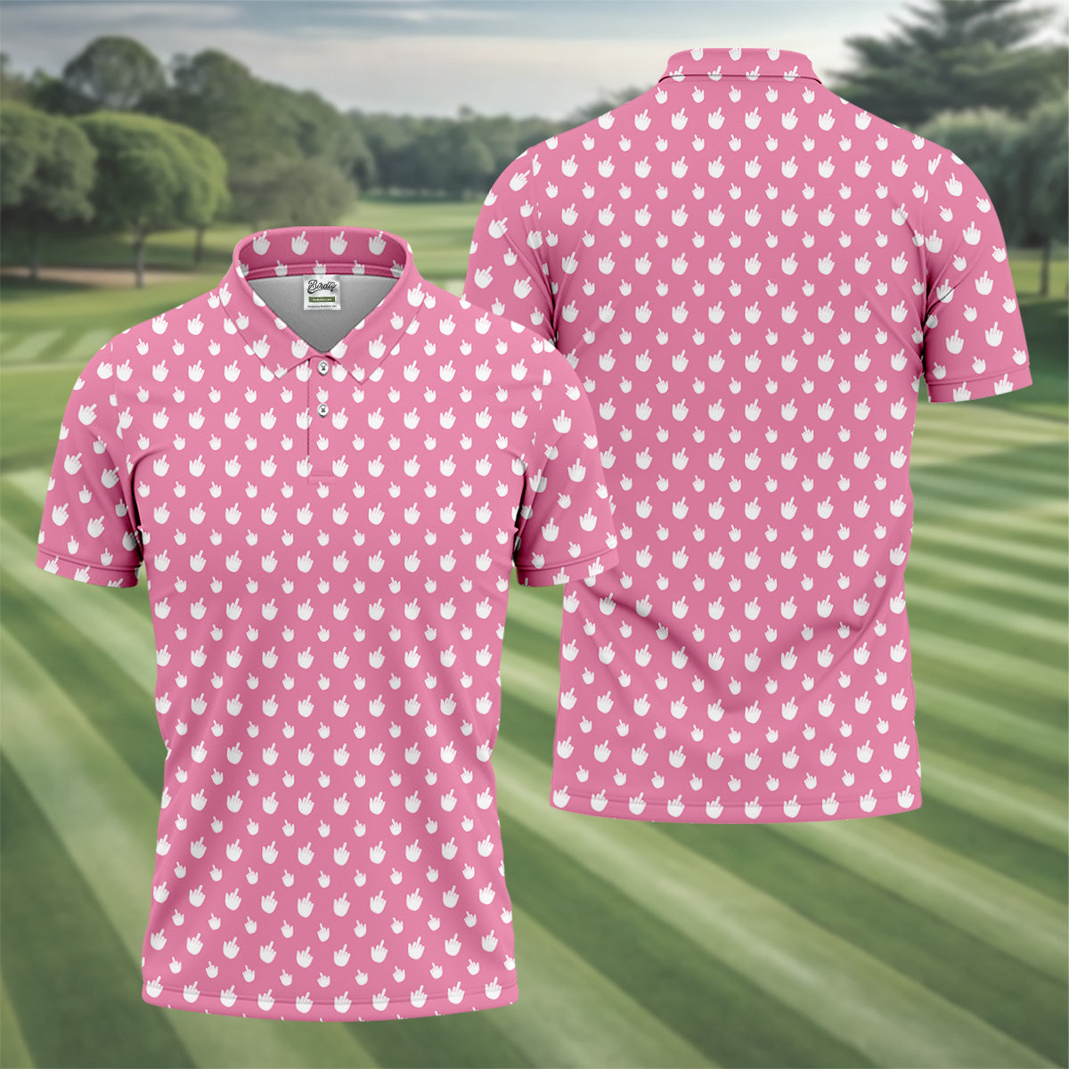 Funny Middle Finger Pink Golf Shirt, Men's Funny Golf Shirts, Men's Golf Polo, Golfing Apparel