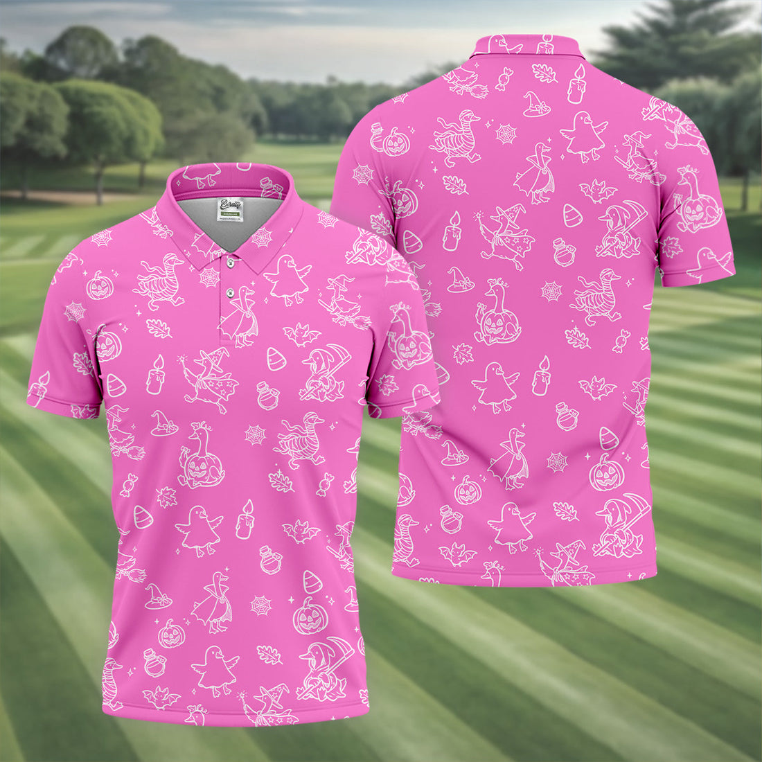 Goose Halloween, Doodle Pattern, Pink Golf Shirt, Mens Funny Golf Shirts, Long Sleeve Golf Shirts, Men Golf Polo