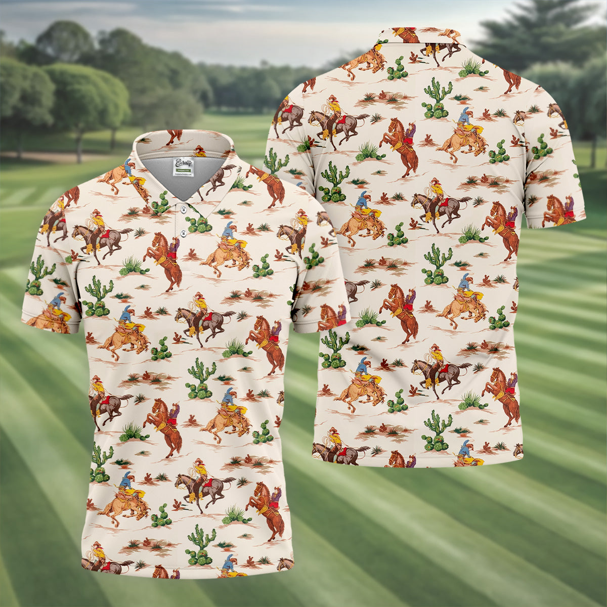 Cowboy Western Beige Polo Shirt, Western Golf Shirt, Unique Gift For Golfer, Funny Golf Shirt For Men