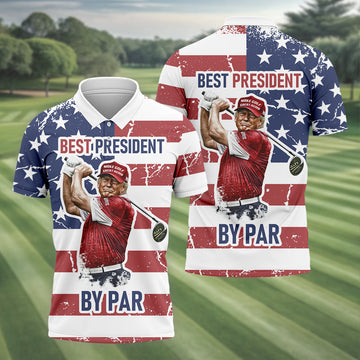 Best President By Par Men's Golf Polo Shirt, Funny Trump Shirt, Christmas Golf Gift