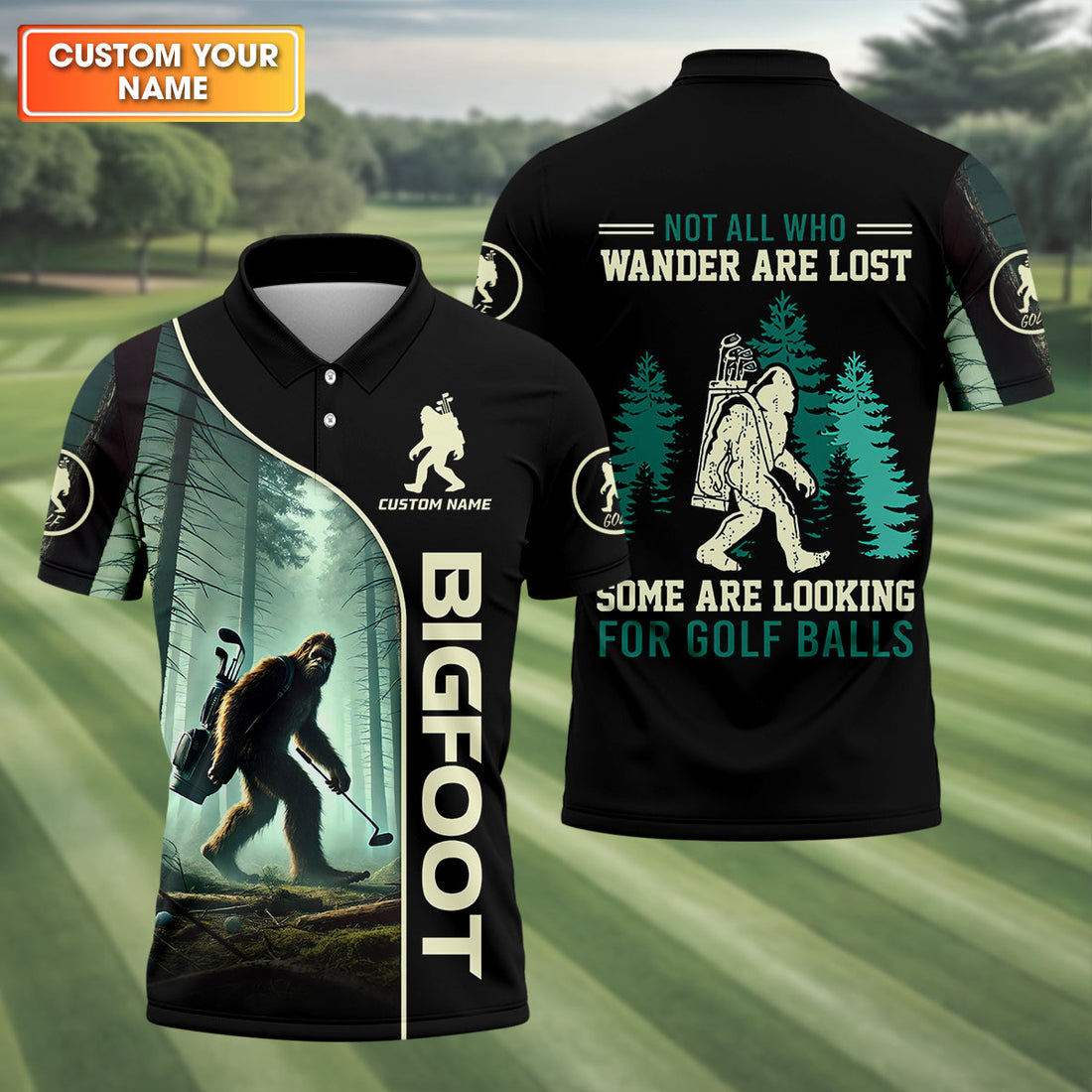 Not All Who Wander Are Lost Custom Men's Golf Polo Shirt, Funny Bigfoot Golf Shirt, Dad Golf Gift