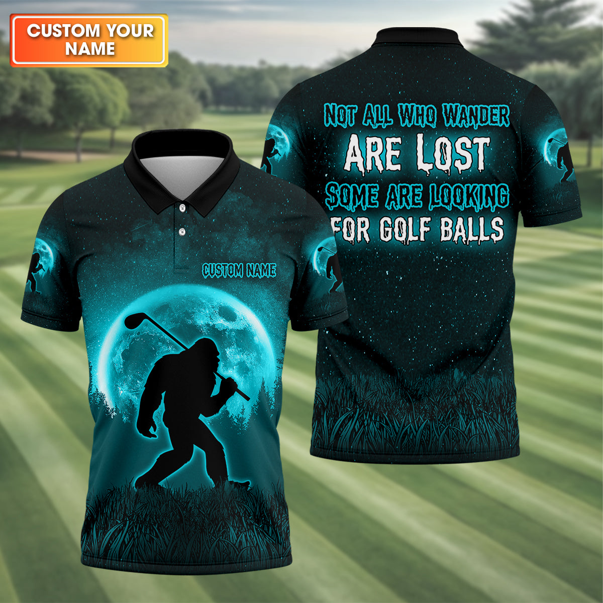 Custom Bigfoot Golf Polo Shirt, Mens Golf Gift, Funny Golf Shirt, Golf Gift For Dad