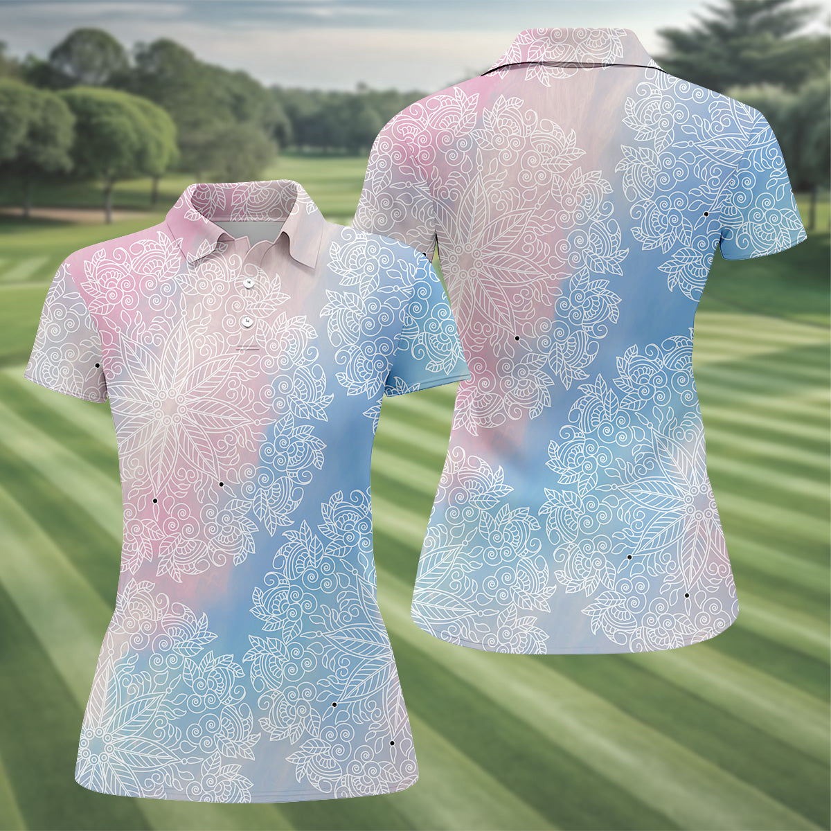 Mandala Pattern Womens Golf Shirts, Ladies Sleeveless Golf Shirts, Ladies Golf Shirts, Matching Golf Shirts