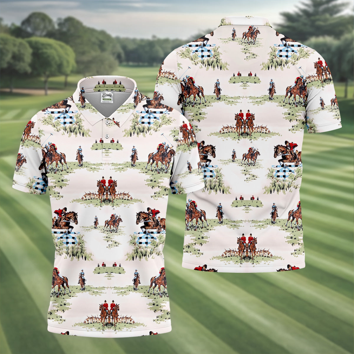 Equestrian Theme Mens Golf Polo Shirts, Unique Gift For Golfer, Golf Accessories For Men