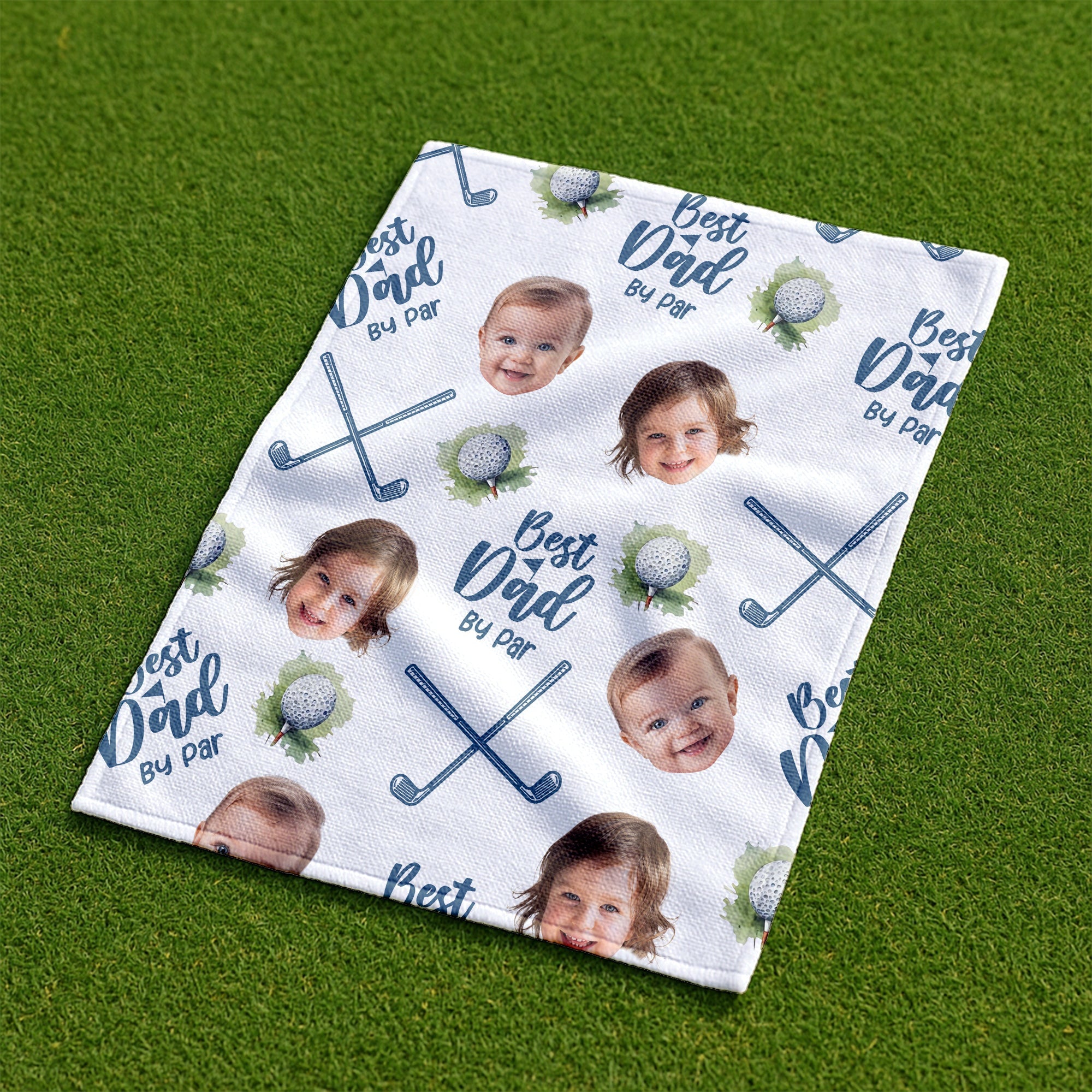 Best Dad By Par Custom Kids Face Funny Golf Towel, Golf Gifts For Dad, Gift For The Golfing Dad