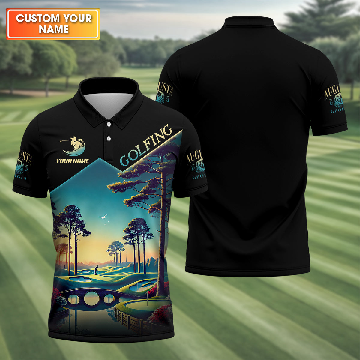 Custom Augusta Georgia Hogan Bridge Men's Golf Polo Shirt, Golfing Apparel, Golf Gifts For Men