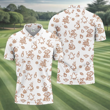 Goose Halloween, Doodle Pattern, White Golf Shirt, Mens Funny Golf Shirts, Long Sleeve Golf Shirts, Men Golf Polo