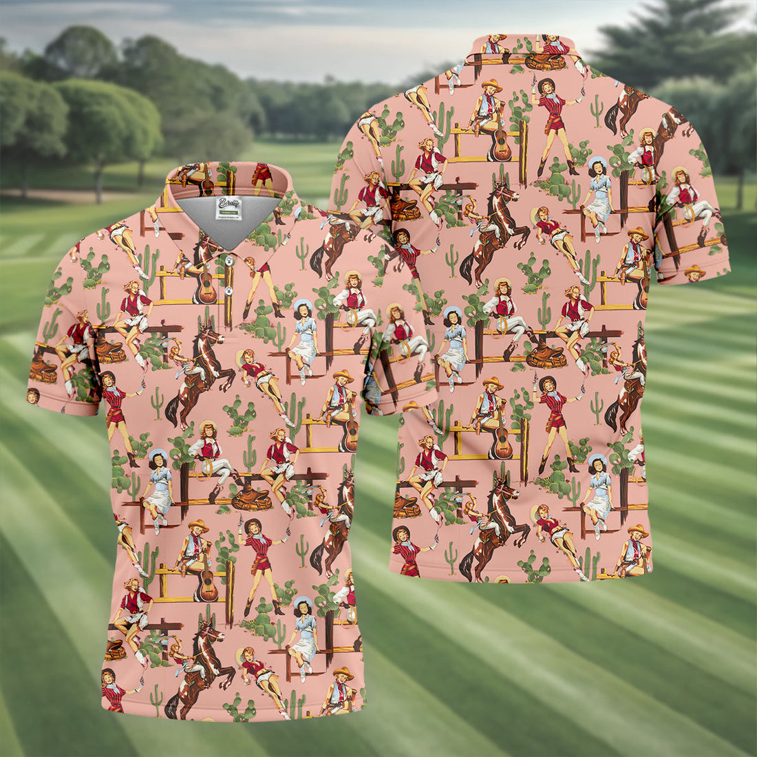 Desert Cowgirl Western Golf Shirt, Mens Golf Polo Shirts, Unique Gift For Golfer, Golfing Apparel