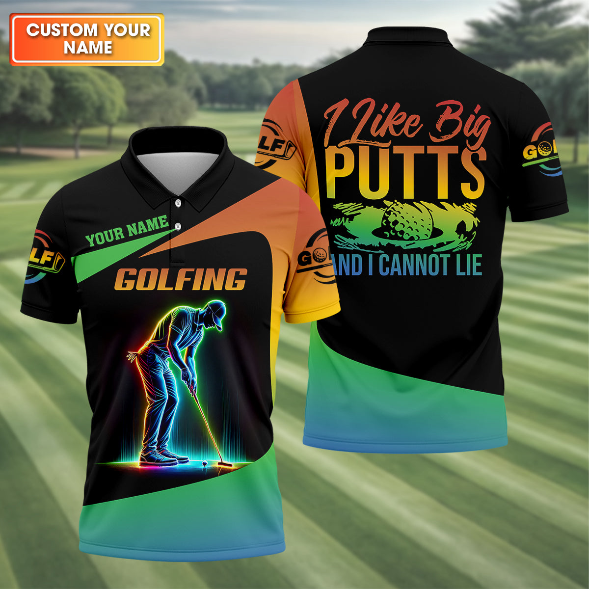 I Like Big Putts And I Can Not Lie Neon Golf Polo Shirt, Golfing Apparel, Mens Golf Gift, Funny Golf Polos