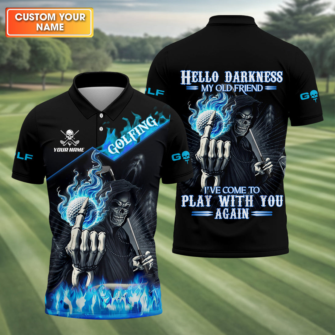 Hello Darkness My Old Friend Custom Men's Golf Polo Shirt, Hilarious Golf Shirt, Skeleton Golf Shirt