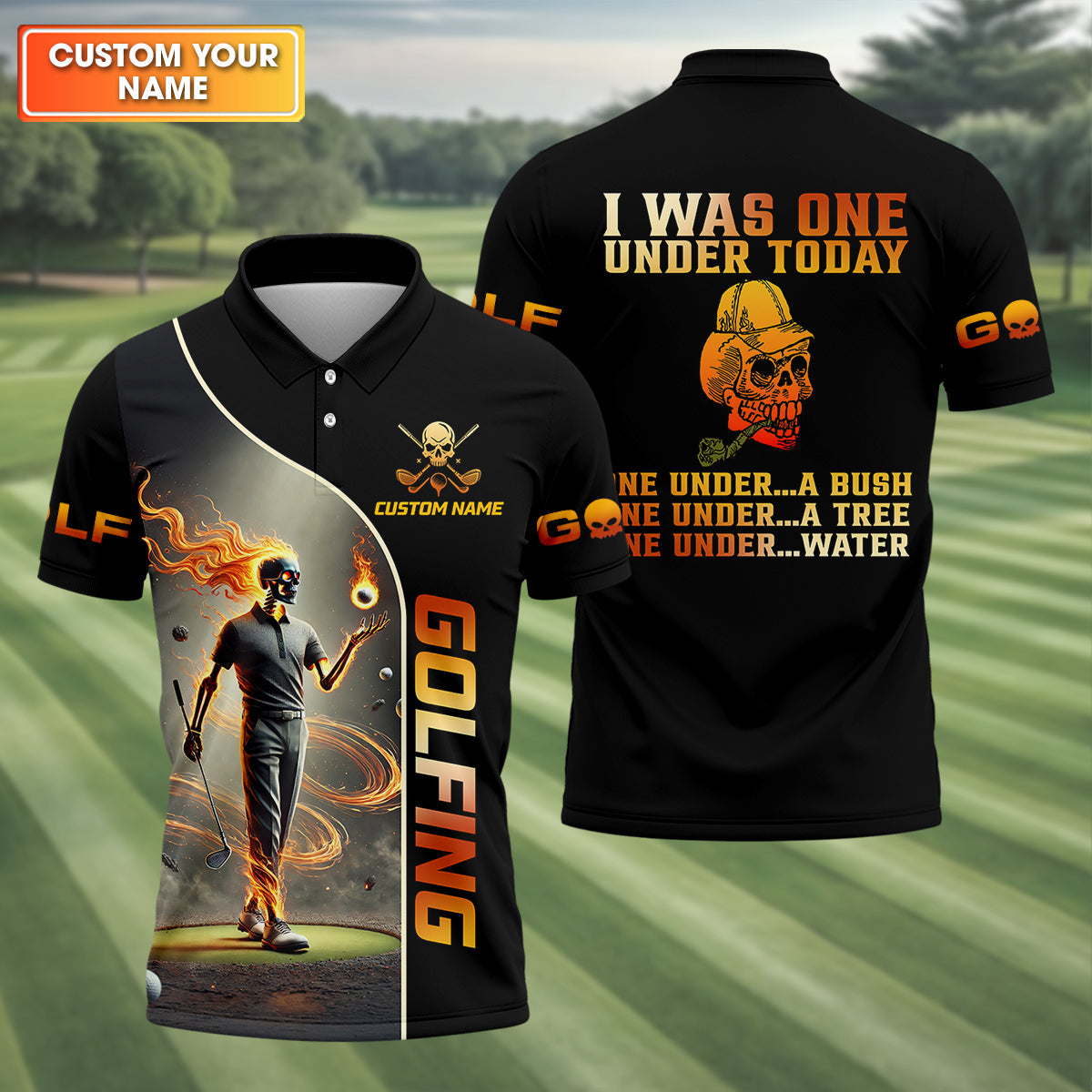I Was One Under Today Custom Men's Golf Polo Shirt, Funny Skull Golf Shirt, Dad Golf Gift