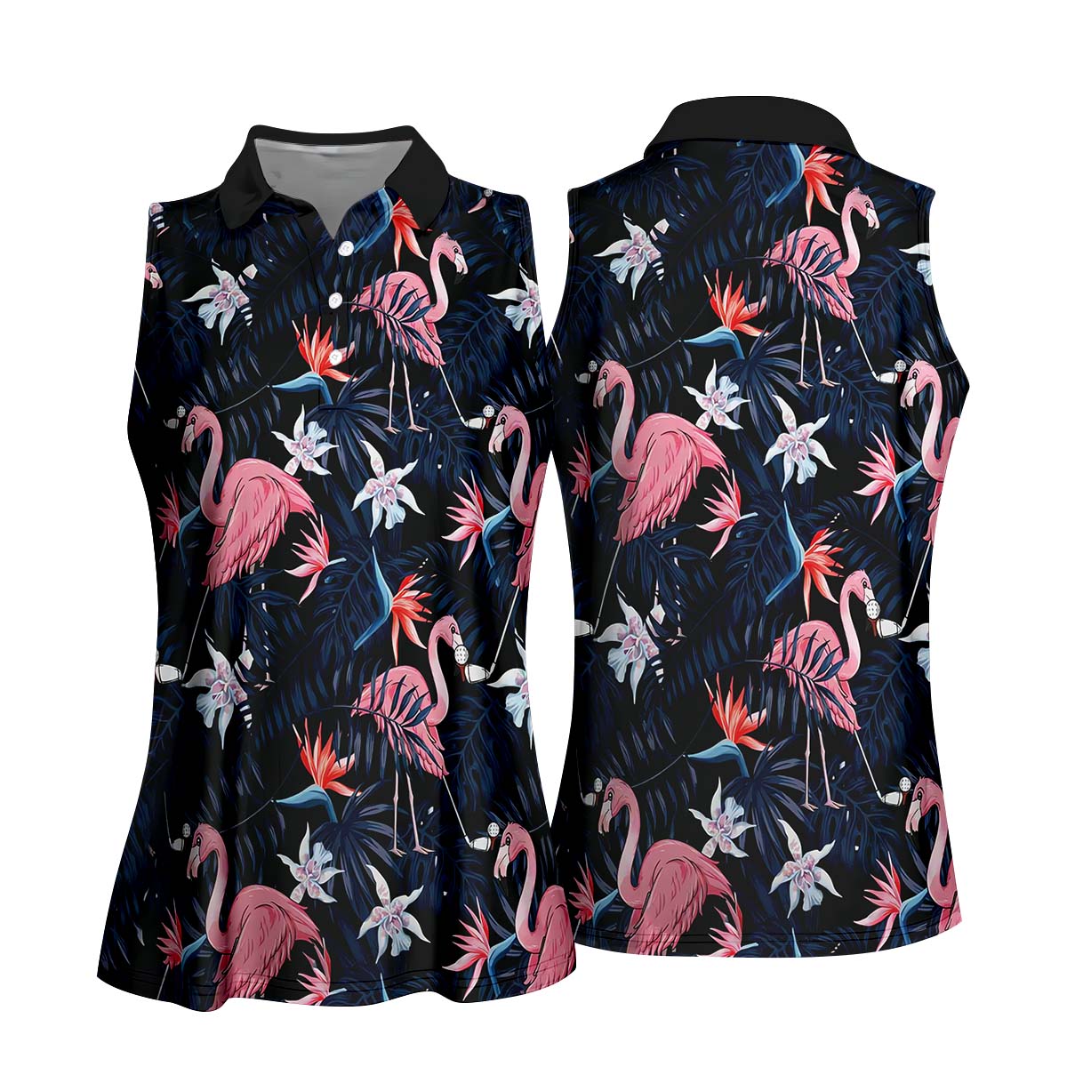 Tropical Flamingo Womens Golf Polo Shirt, Custom Ladies Golf Shirt, Womens Golf Gifts