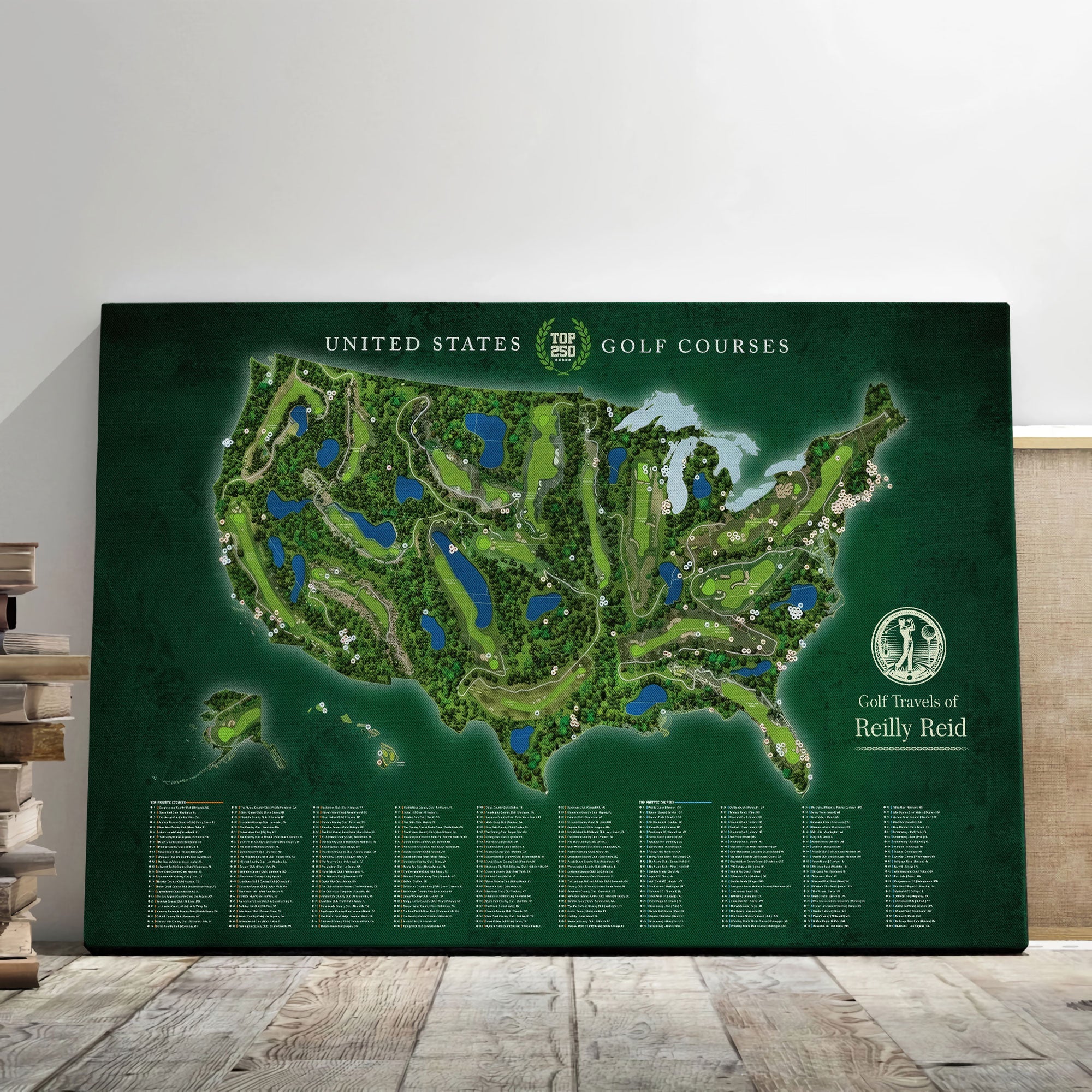 Custom Top Golf Courses In The Us Canvas, 250 Golf Courses Map, Gifts For Golf Lovers