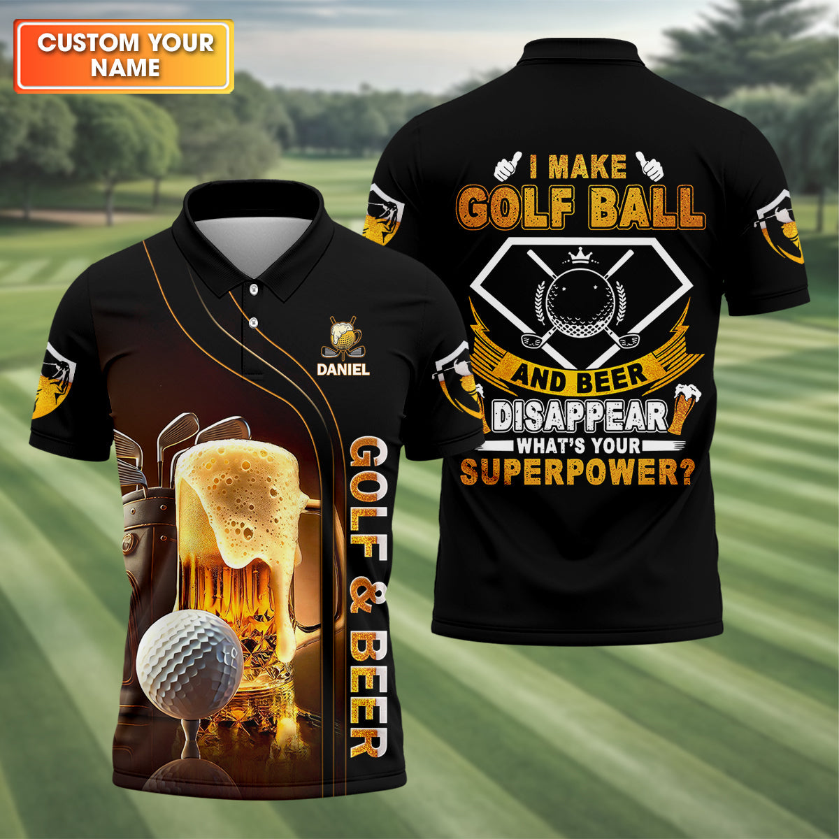 I Make Golf Ball And Beer Disappear Custom Golf Polo Shirt, Mens Golf Gift, Golf Lover Gift