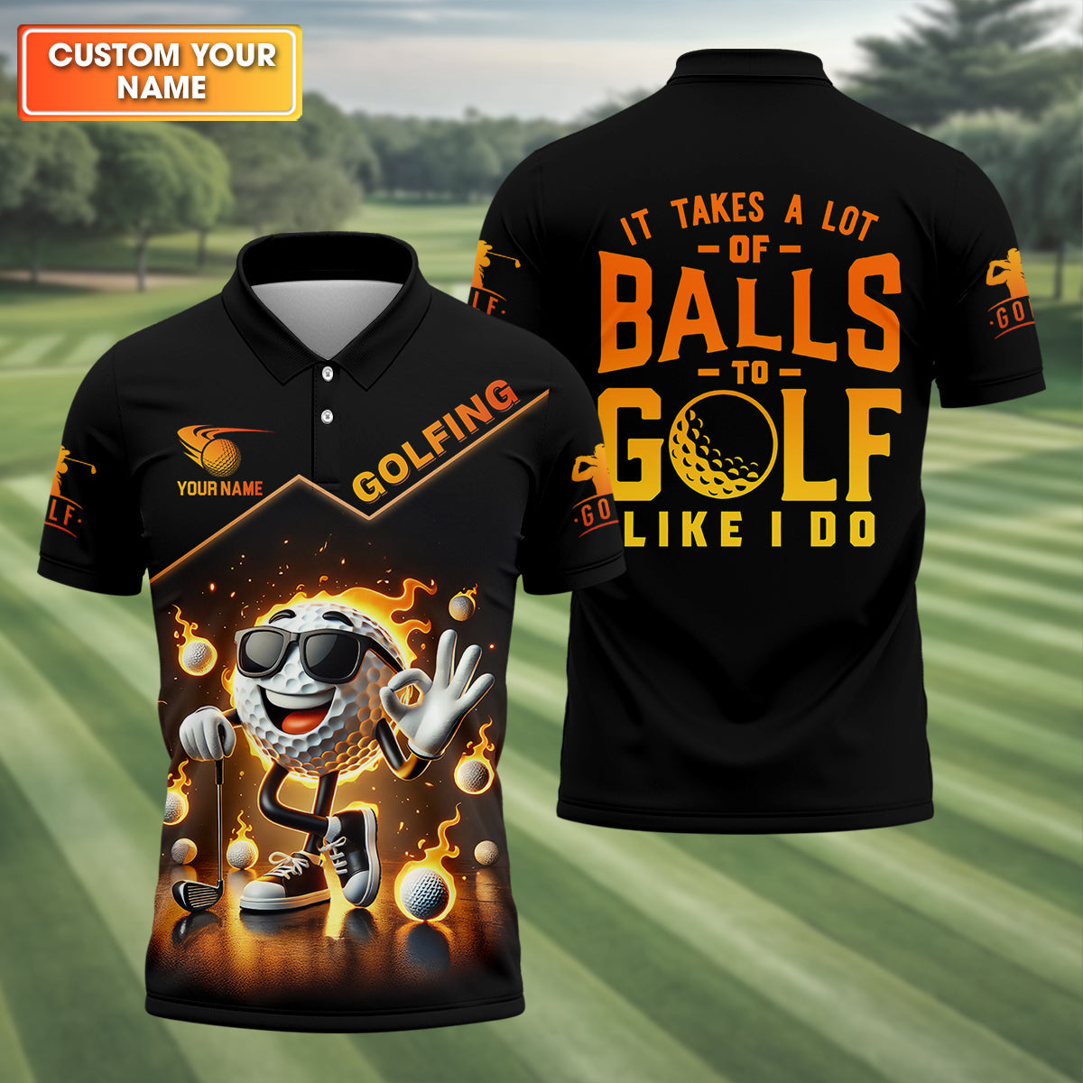 It Takes a Lot of Balls to Golf the Way I Do Custom Men's Golf Polo Shirt, Funny Golf Shirt, Dad Golf Gift
