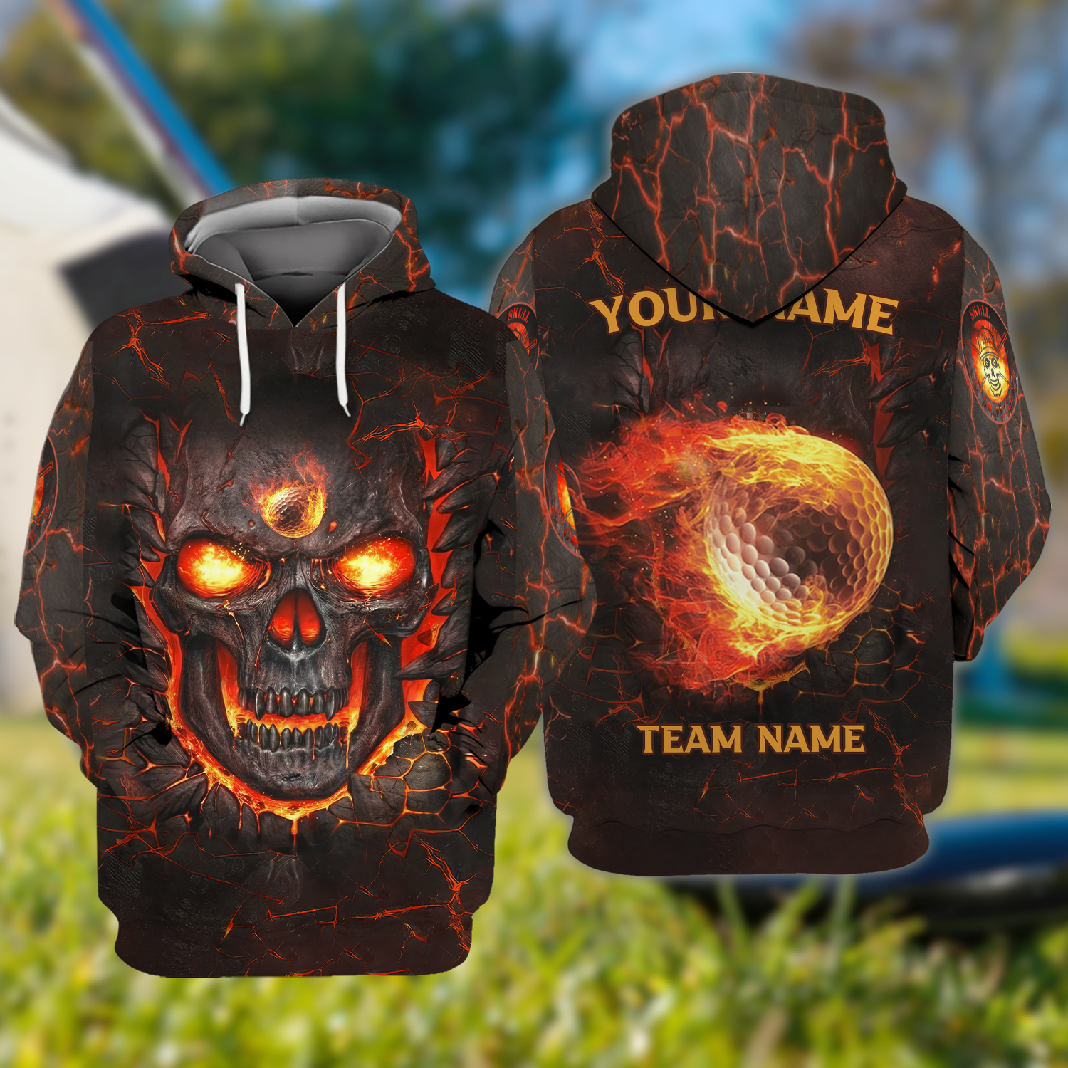 Custom Flaming Skull Men's Golf Polo Shirt, Golfing Apparel, Gift For Golfers