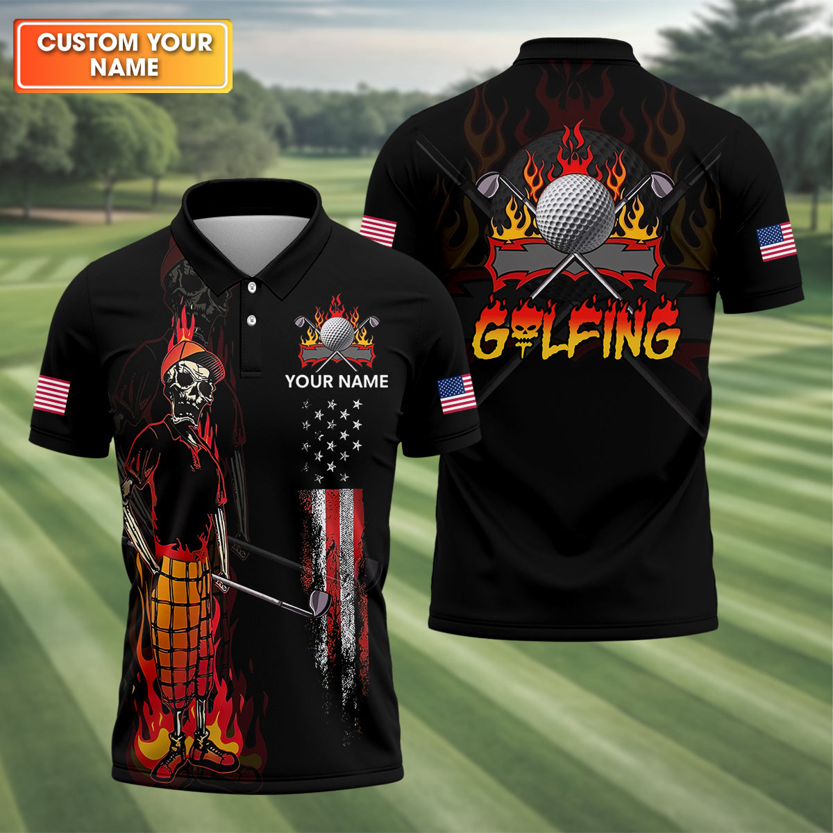 Custom Skull Golf Polo Shirt, Mens Golf Gift, Funny Golf Shirt
