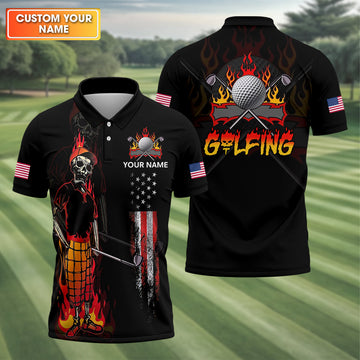 Custom Skull Golf Polo Shirt, Mens Golf Gift, Funny Golf Shirt