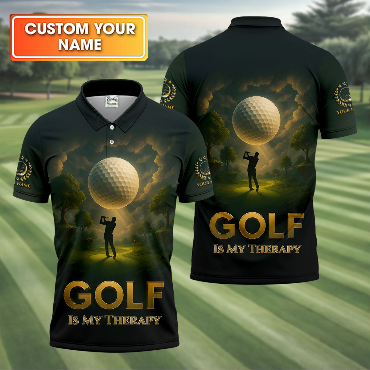 Golf Is My Therapy Cool Golf Polos, Golf Shirts For Men, Personalized Golf Ball Hoodies For Men, Customized Golf Polos