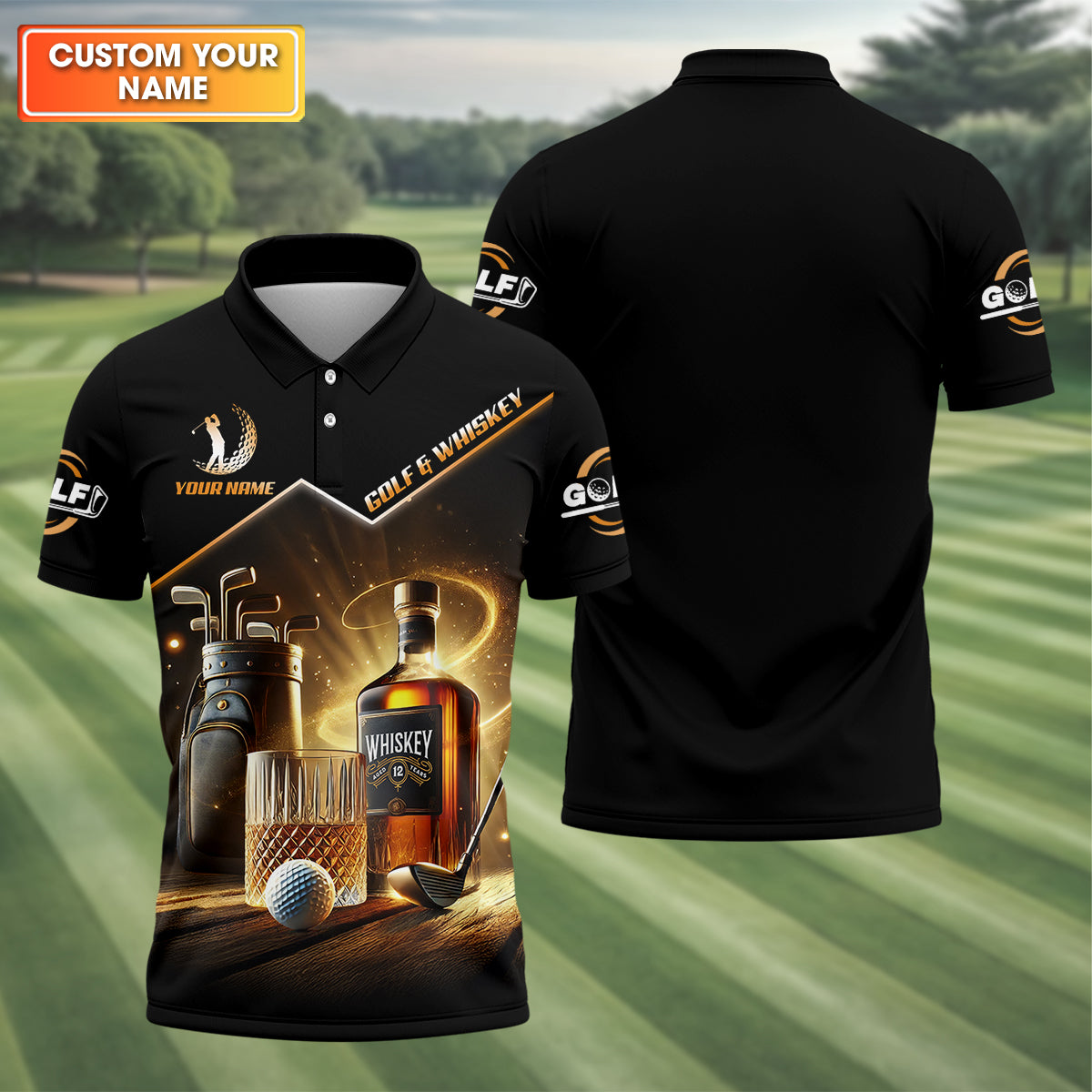 Golf And Whiskey Custom Men's Golf Polo Shirt, Whiskey Golf Shirt, Gift For Golfers