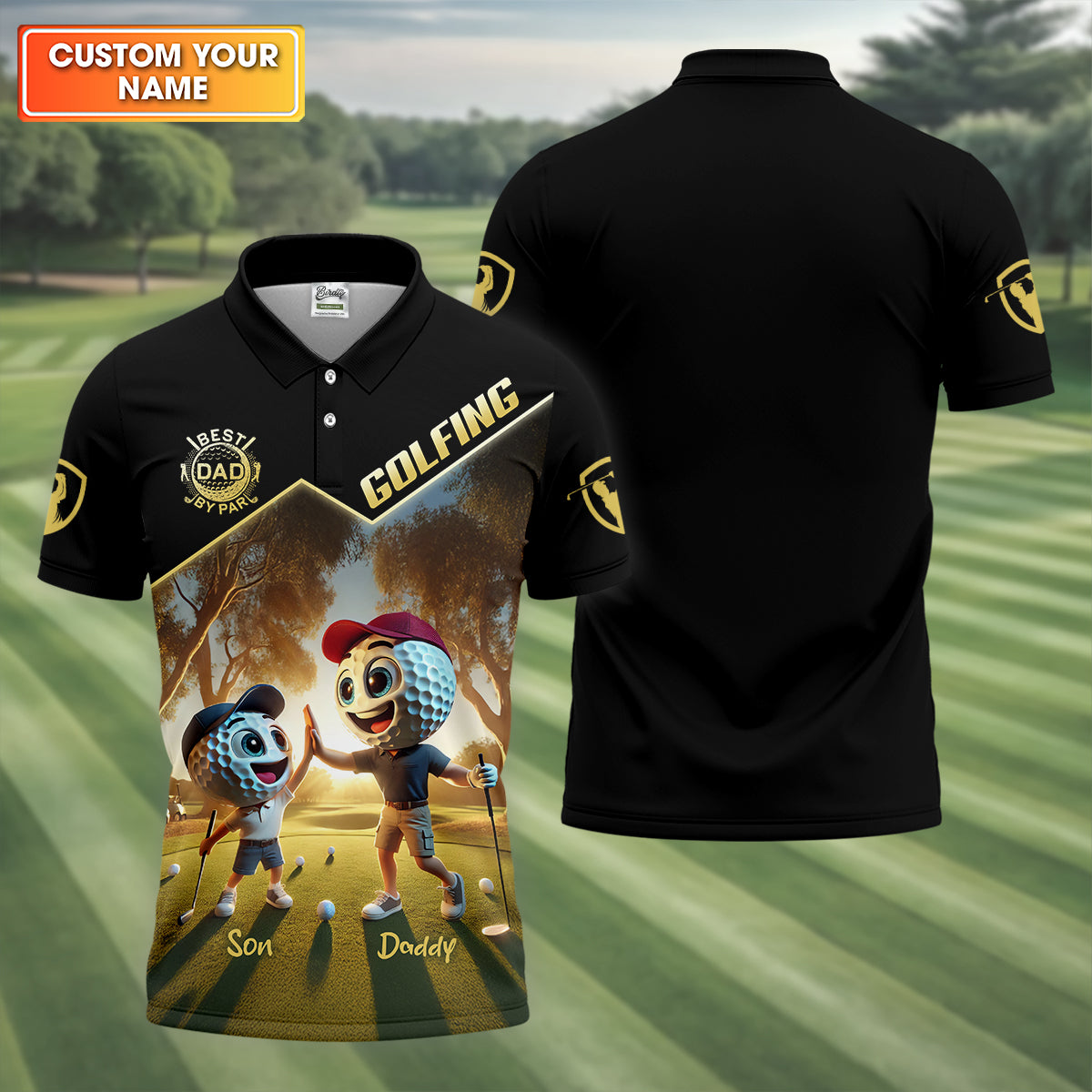 Best Dad By Par Custom Men's Golf Polo Shirt, Dad Golf Gift, Christmas Golf Gift