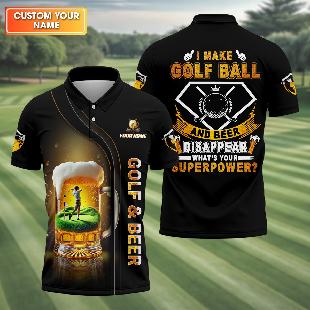 I Make Golf Ball And Beer Custom Men's Golf Polo Shirt, Funny Golf Shirt, Dad Golf Gift