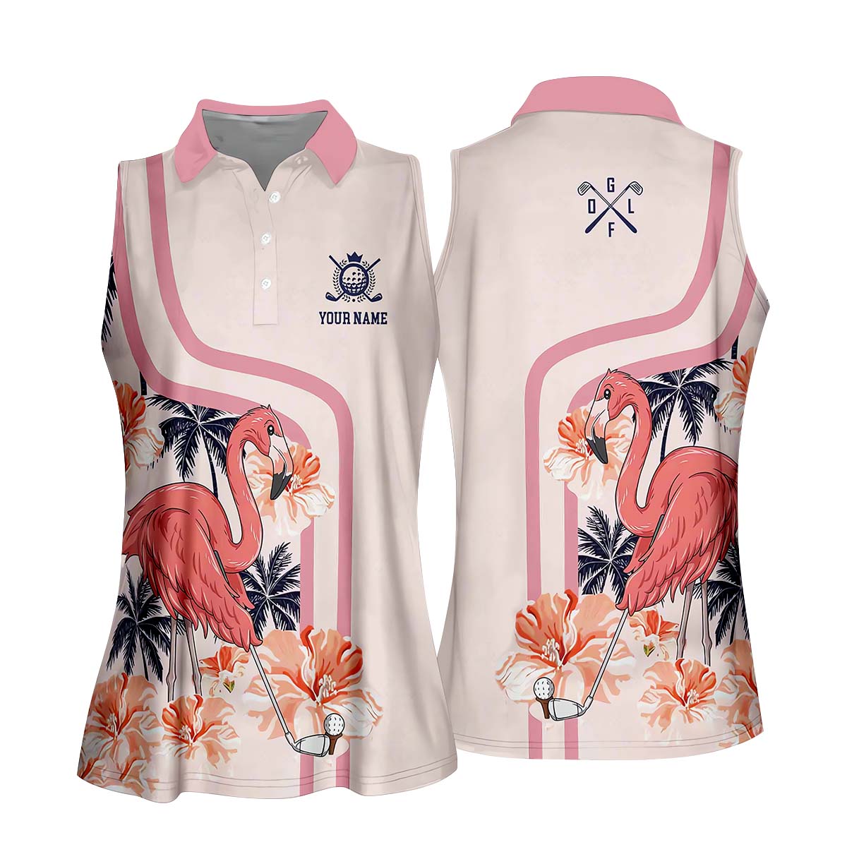 Pink Flamingo Womens Golf Polo Shirt, Custom Ladies Golf Shirt