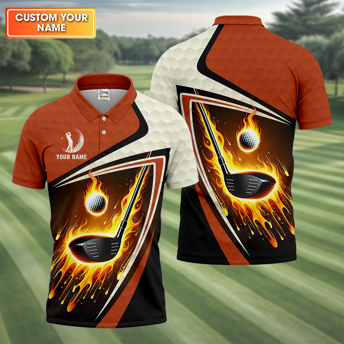 Fire Golf Ball Custom Men's Golf Polo Shirt, Funny Golf Shirt, Christmas Golf Gift
