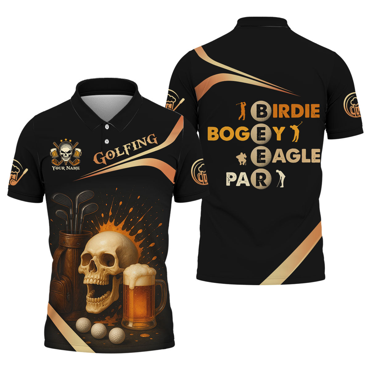 Funny Skull Beer Customize Golf Shirts For Men, Golfing Shirt, Best Gifts For Golfers, Dad Golf Gift