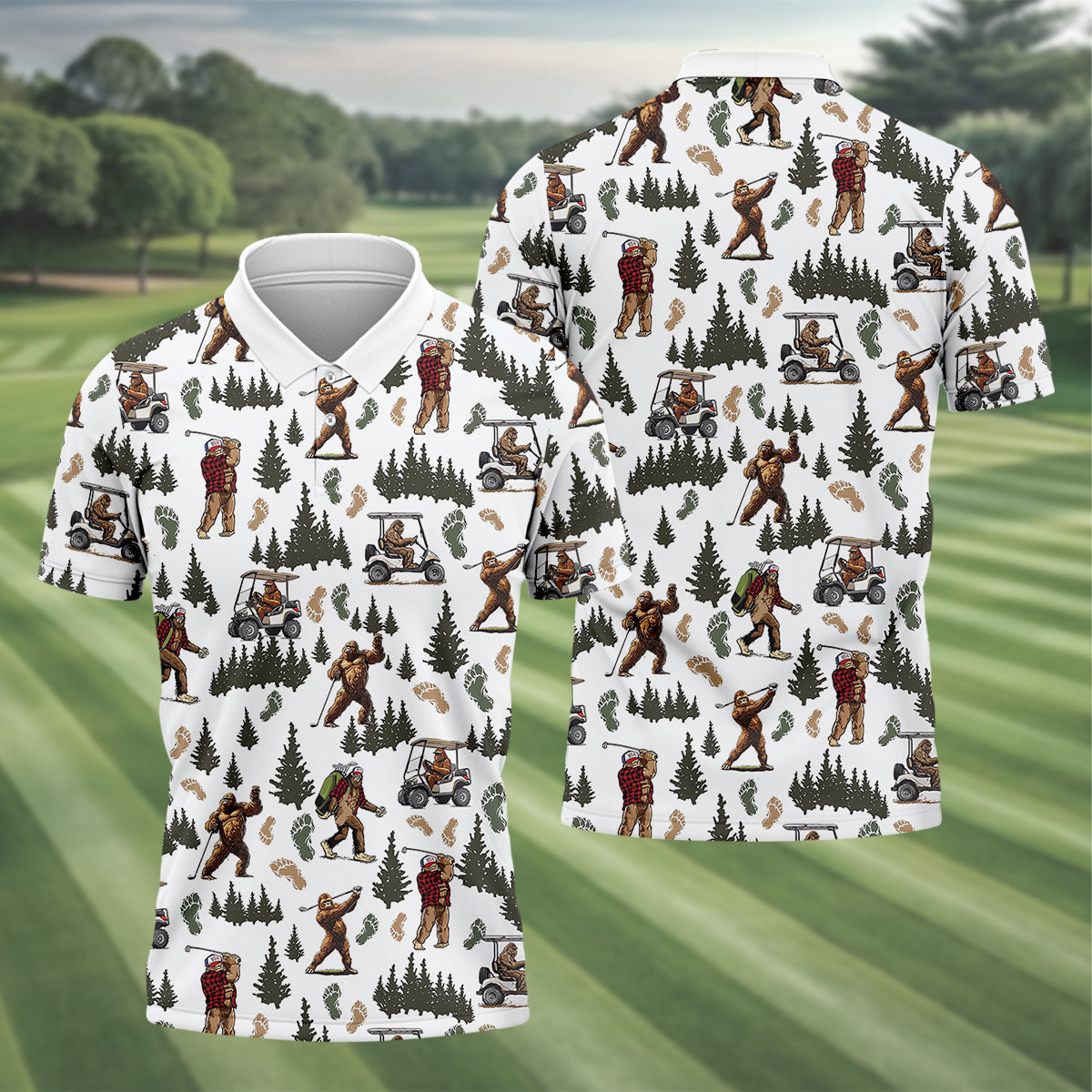 Bigfoot Sasquatch Men's Golf Polo Shirt, Funny Golf Shirt, Men Golf Gifts