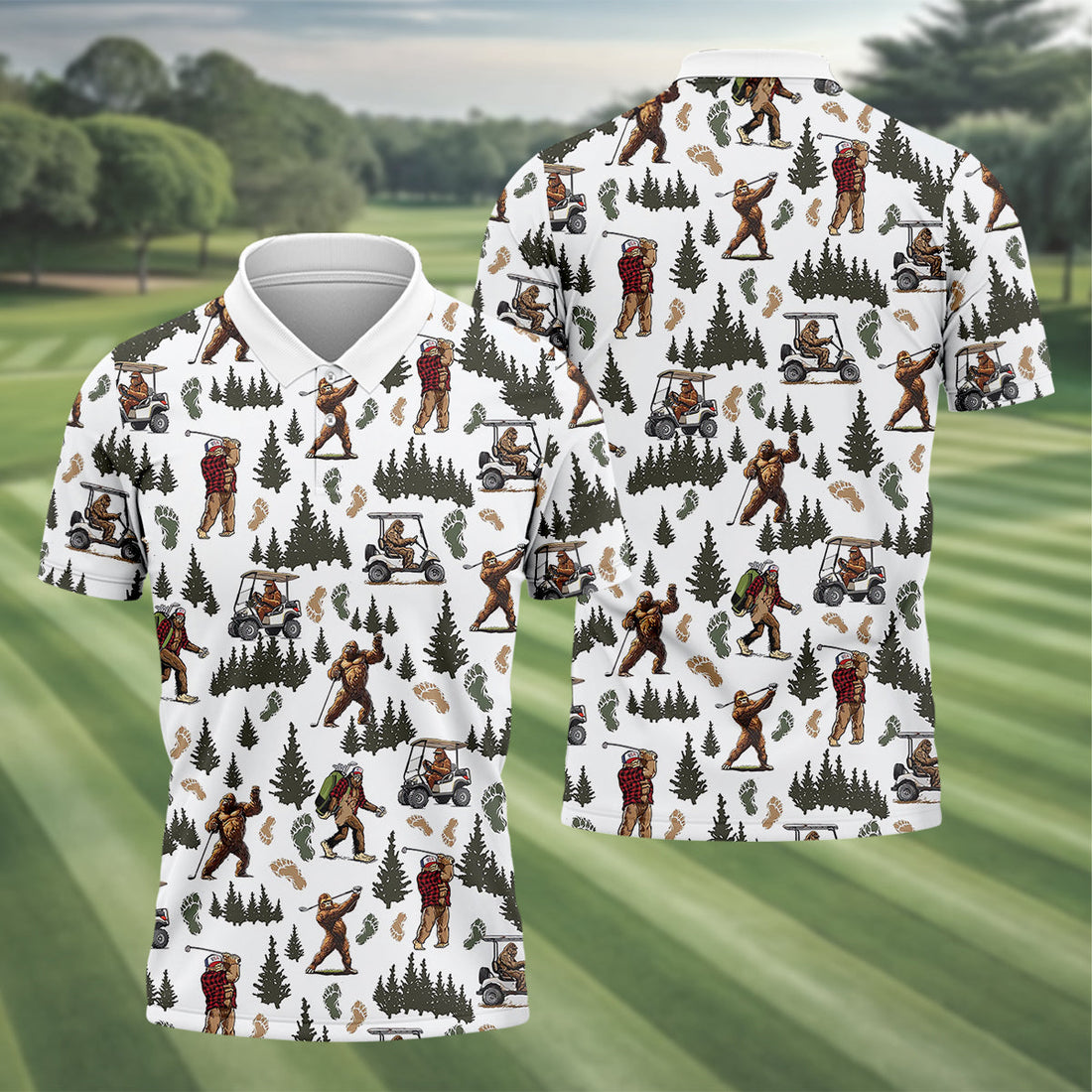 Bigfoot Sasquatch Men's Golf Polo Shirt, Funny Golf Shirt, Men Golf Gifts