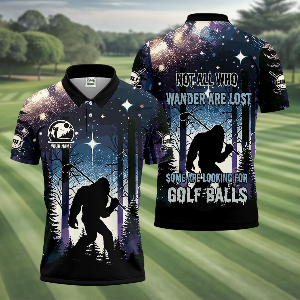 Funny Bigfoot Custom Golf Polos For Men, Golf Shirts For Men, Mens Golf Gift, Gift For Golfers