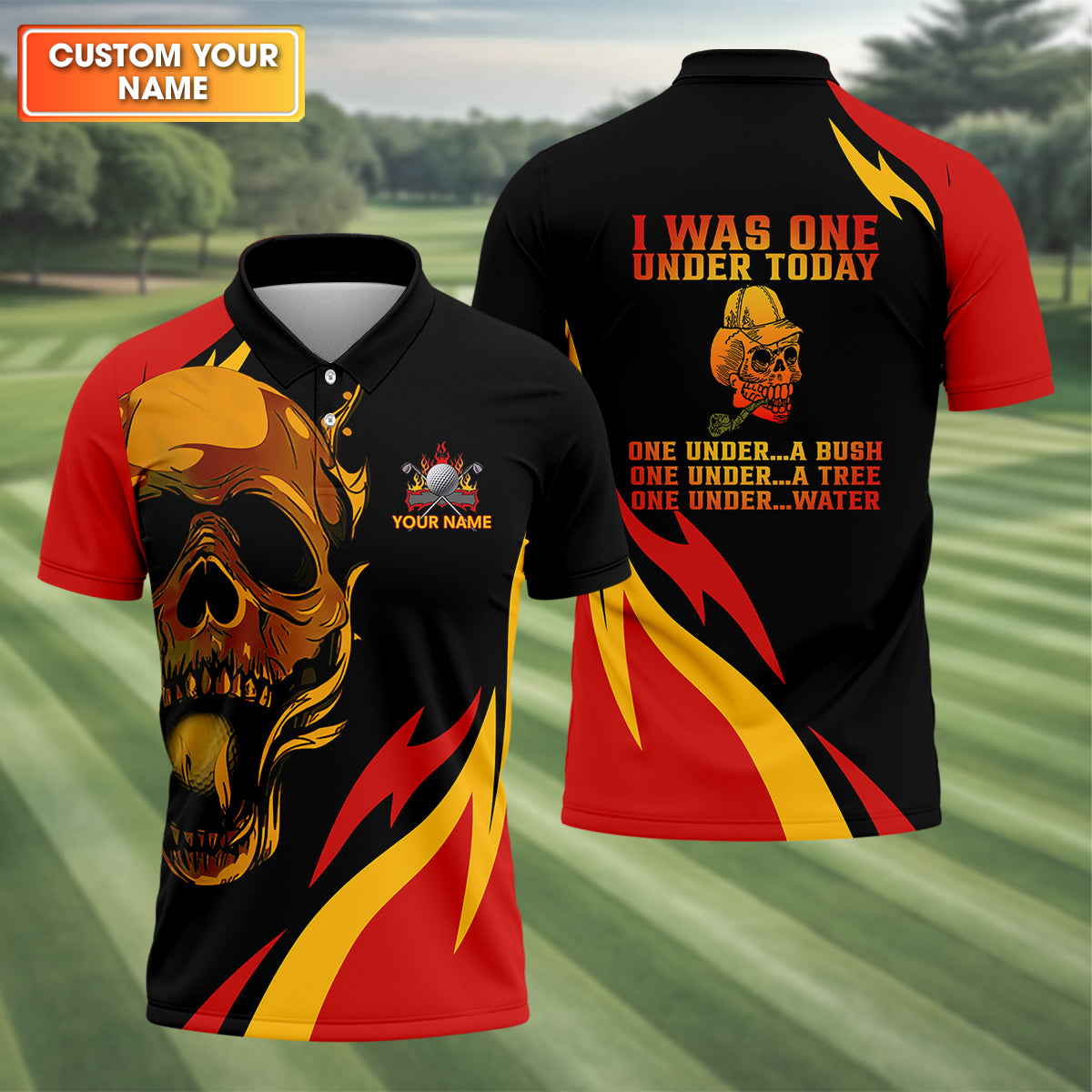 Custom Fire Skull Men's Golf Polo Shirt, Mens Golf Gift, Funny Golf Shirt