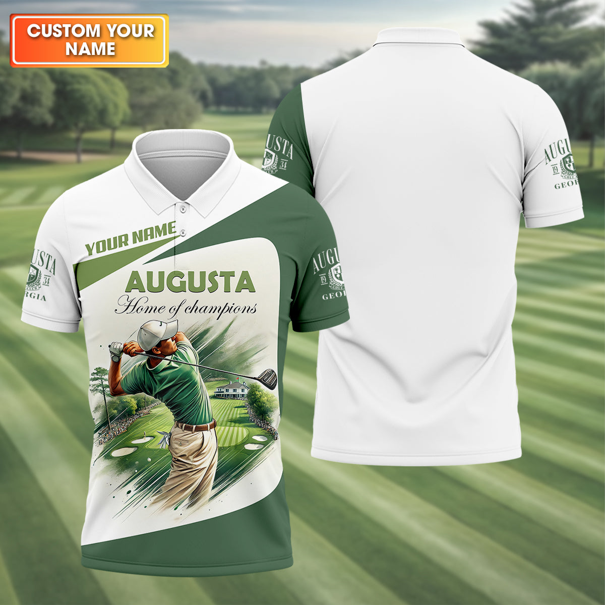 Custom Augusta Golfer Home Of Champions Men's Golf Polo Shirt, Mens Golf Gift, Mens Golf Shirt