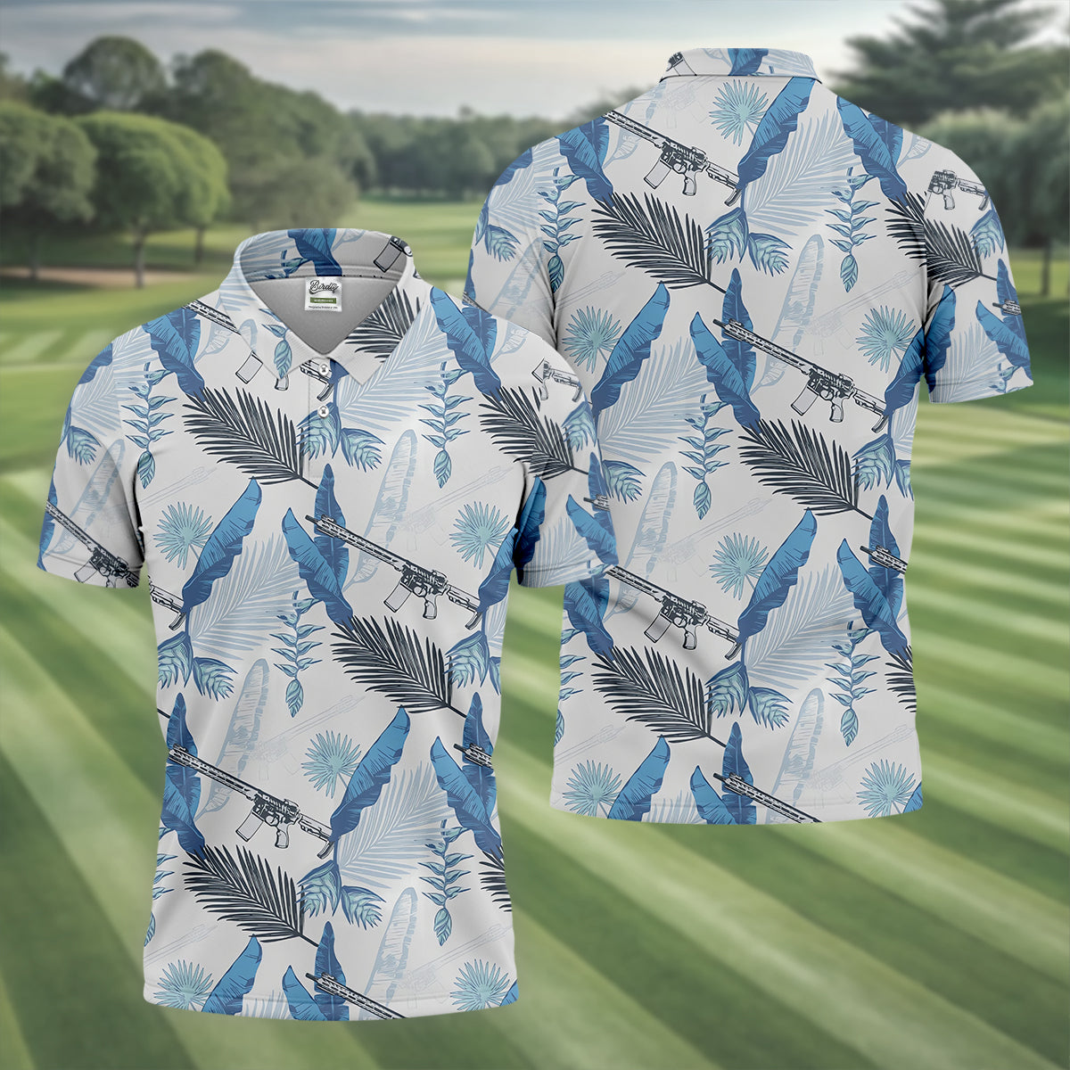 Blue Feather Golf Polo Shirt, Mens Golf Gift, Mens Tropical Shirts