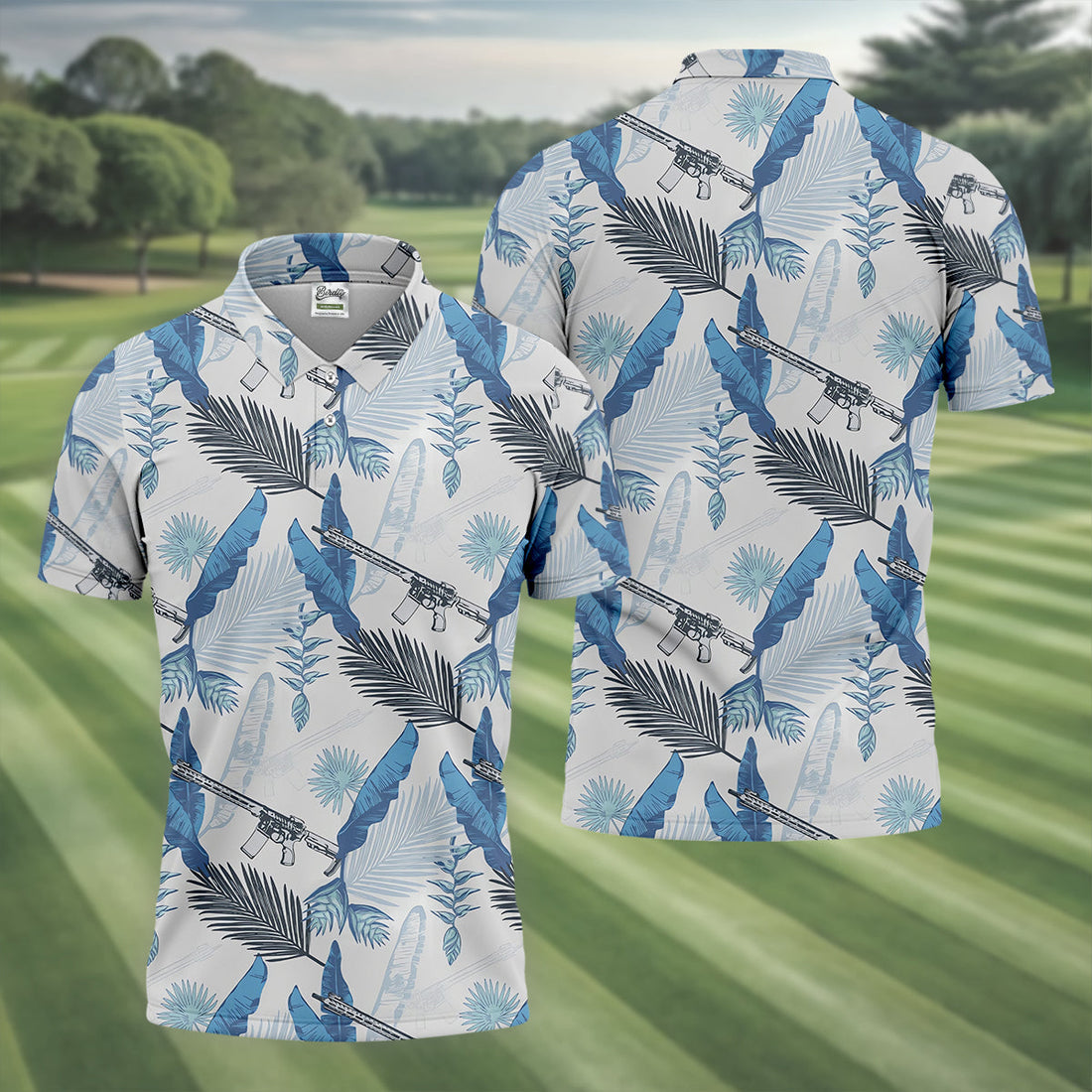 Blue Feather Golf Polo Shirt, Mens Golf Gift, Mens Tropical Shirts