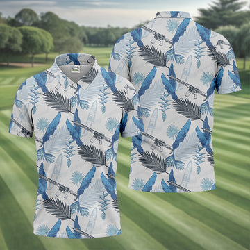 Blue Feather Golf Polo Shirt, Mens Golf Gift, Mens Tropical Shirts