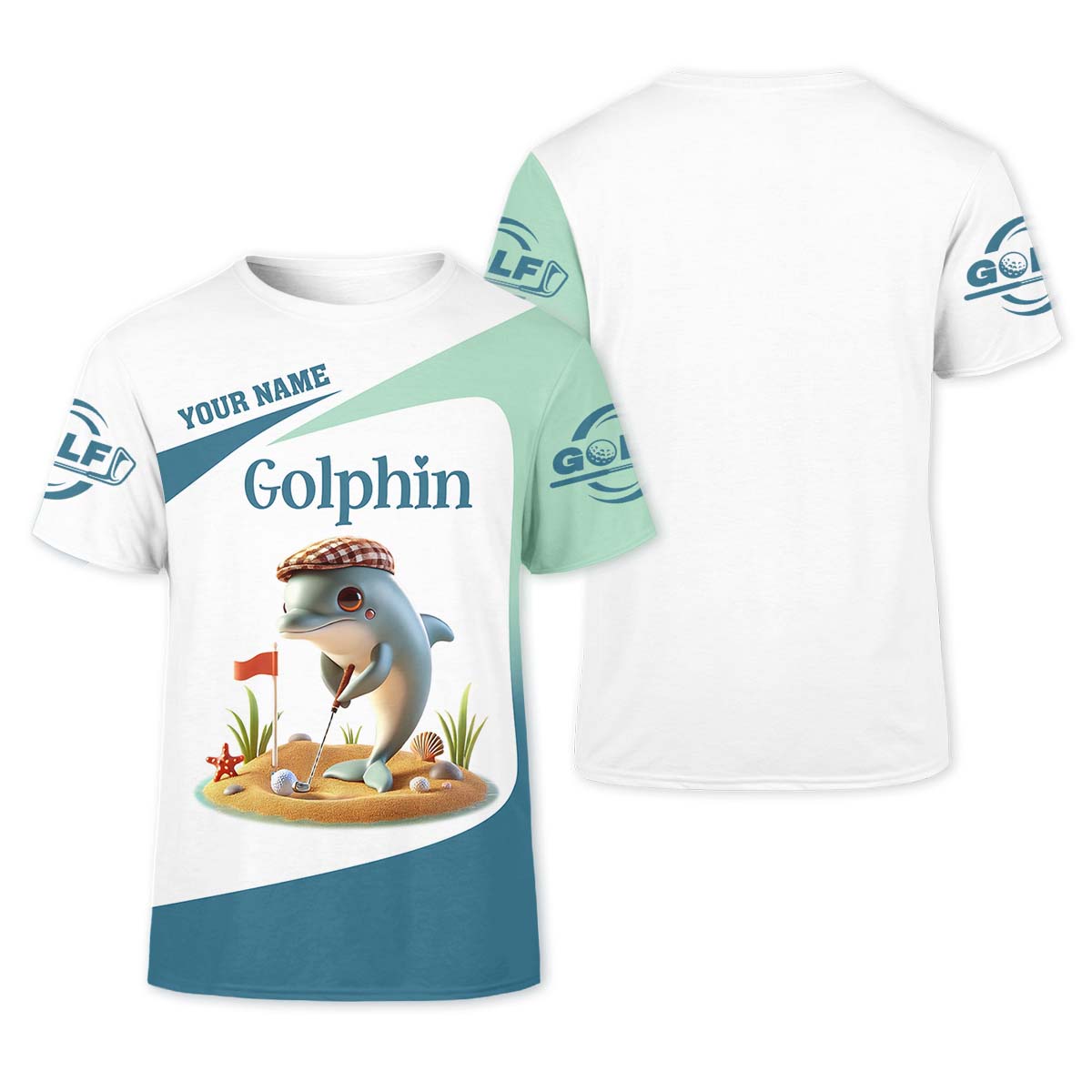Golfin’ Dolphin Custom Golf Polo Shirt, Golfing Apparel, Mens Golf Gift, Funny Golf Polo Shirt